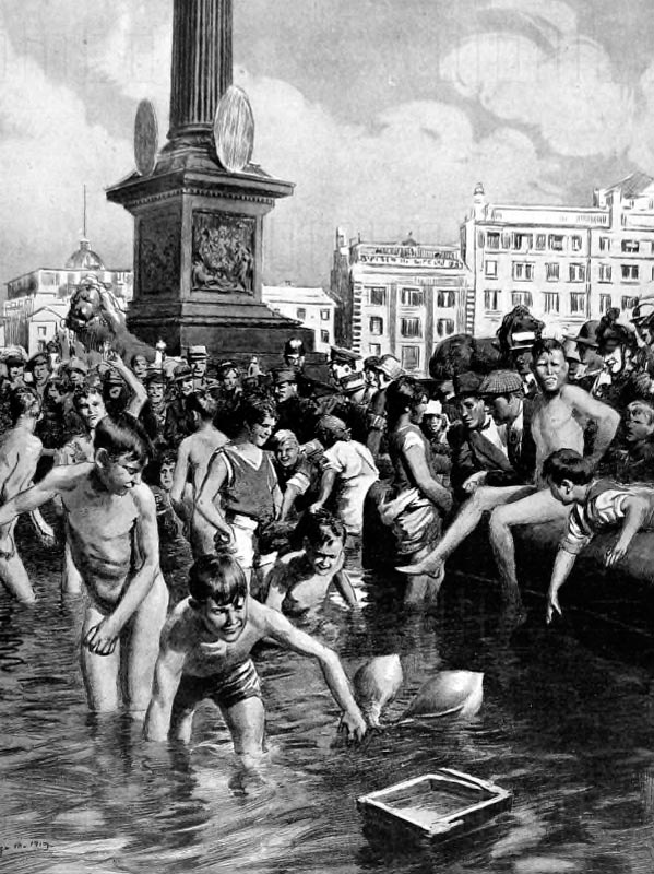 London Children in the Trafalgar Square Fountains (Лондонские дети в фонтане Трафальгарской площади)