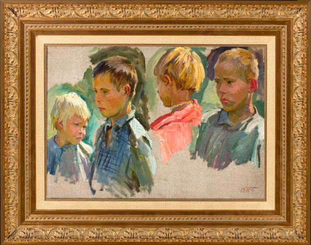 Четыре детские головы (Sketch of the four children's heads), 1936-1937