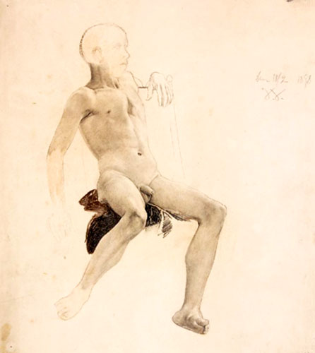Untitled, study of a seated nude youth (Без названия, эскиз сидящего нагого юноши), 1898