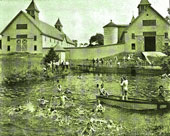 Boys swimming in the farm pond / Мальчики, плавающие в фермерском пруду