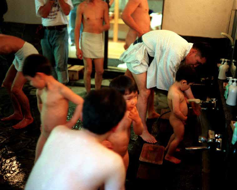 Cleansing ceremony in a hot spring for the Yunoborishinji ceremony at Yunomine hot spring, 1998